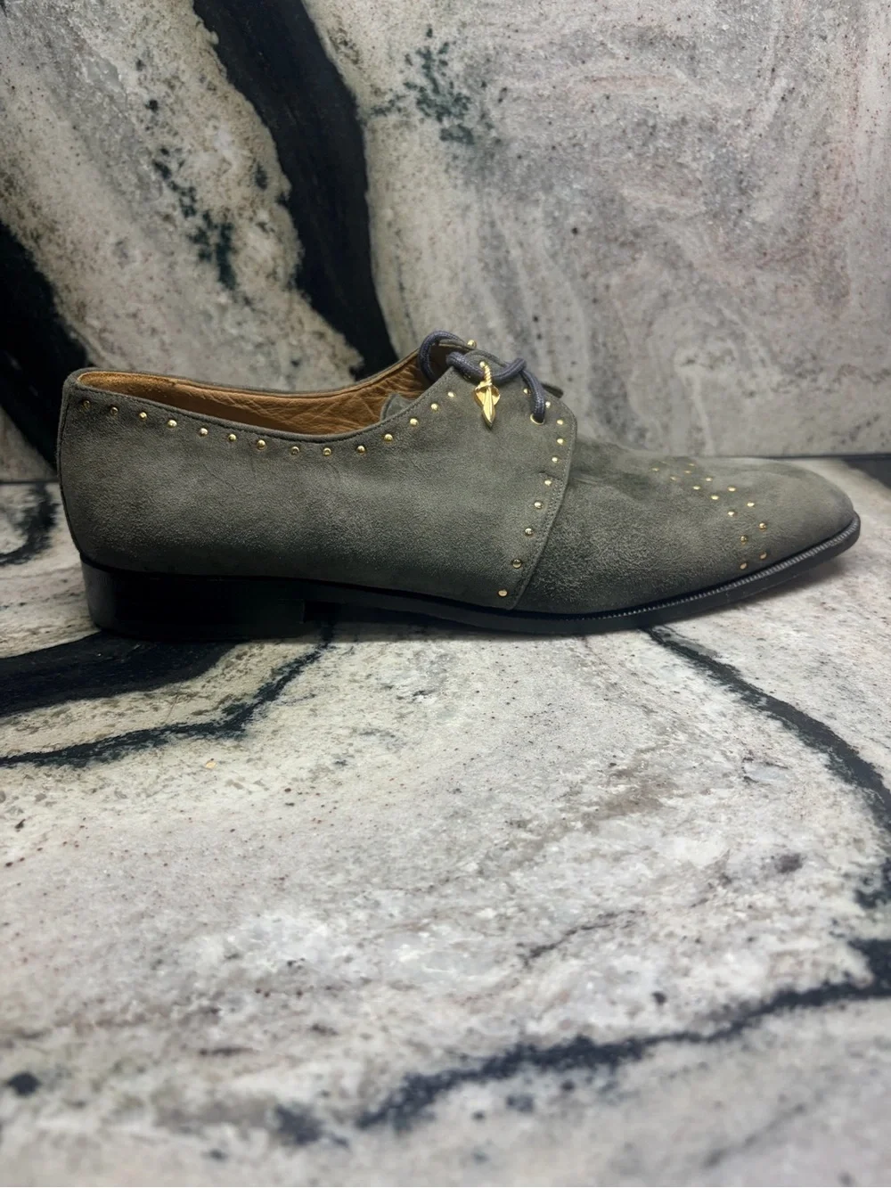 Fratelli Italy Charcoal Gray Suede Gold Stud Derby Shoes Men’s 9.5